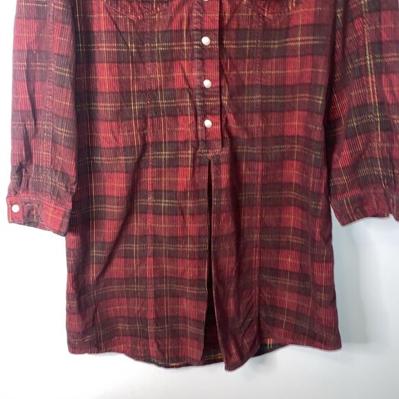Territory Ahead Womens Size 14 Corduroy Dress Snap Button Long Sleeve Plaid Red - Picture 3 of 6